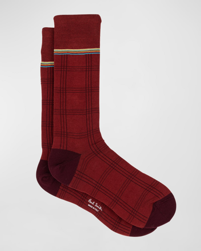 Paul Smith Men's Damon Check Crew Socks In Red