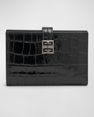 Givenchy Small 4g Bifold Wallet In Croc-embossed Leather In Black
