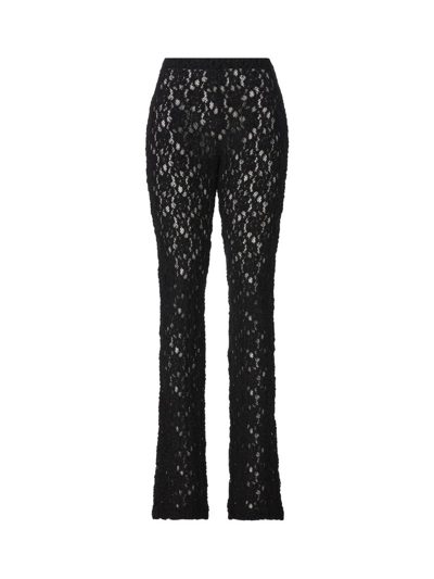 Chloé Black Flare Trousers With Elastic Waistband In Floreal Lace Woman
