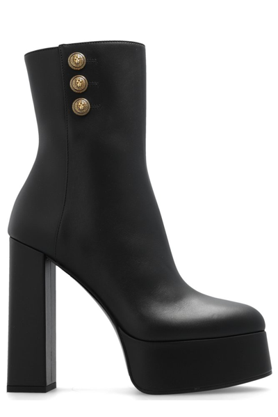 Balmain Brune Leather Ankle Boots In Black