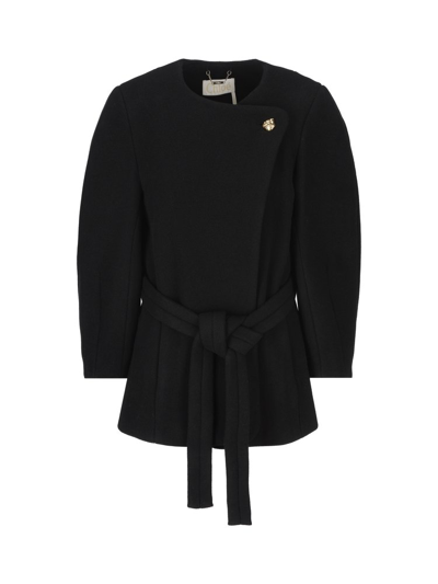 Chloé Iconic Soft Wool Belted Coat In Noir