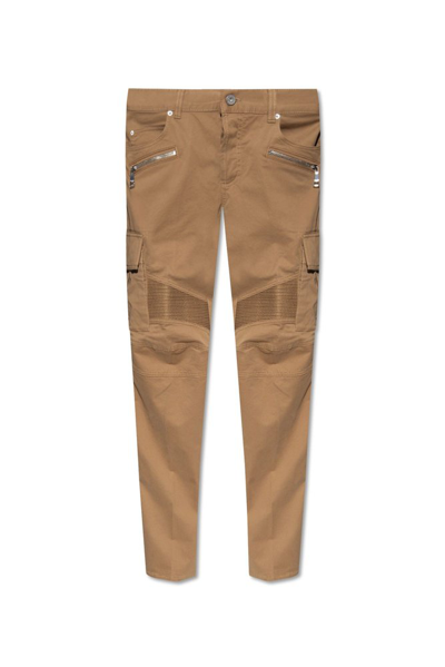 Balmain Tapered Cargo Trousers In Brown