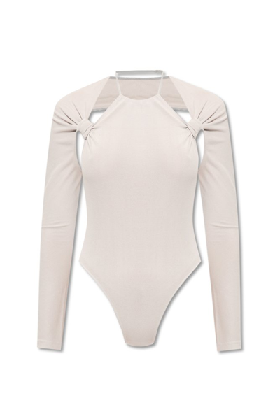 Jacquemus Nodi Knotted Stretch-jersey Bodysuit In Stone