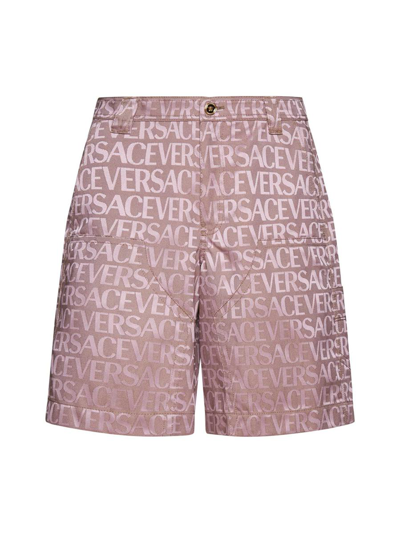 Versace Pink Allover Shorts In 2pl50-pale Pink+beig