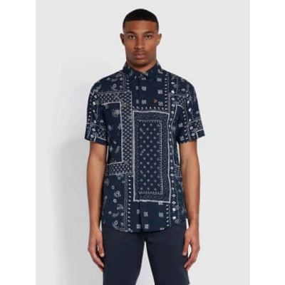New In Marcus Ss Bd Print Shirt In True Navy In Blue