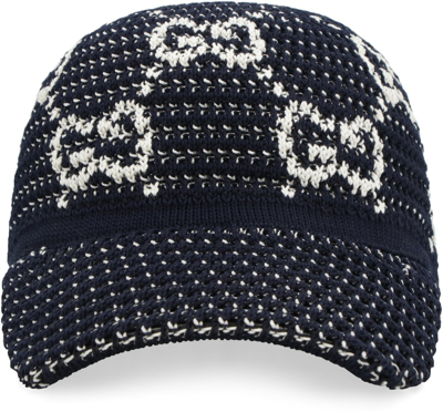 Gucci Gg Crochet Cotton Baseball Hat In Blue