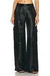 Simkhai Beatriz Satin Wide-leg Cargo Pants In Black