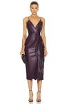 Simkhai Carlee Vegan Leather Fringe Faux-wrap Midi Dress In Plum