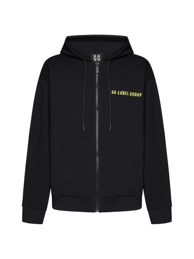 44 Label Group Embroidered-logo Cotton Hoodie In Black,lime