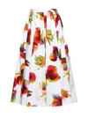 Alexander Mcqueen Solarised Orchid-print Cotton Midi Skirt In Opticalwhite