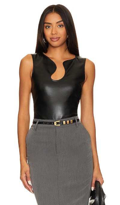 Amanda Uprichard Sleeveless Leather Puzzle Tank Top In Black