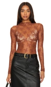 Free People Two-tone Lady Lux Sheer Mesh Top In Caldera