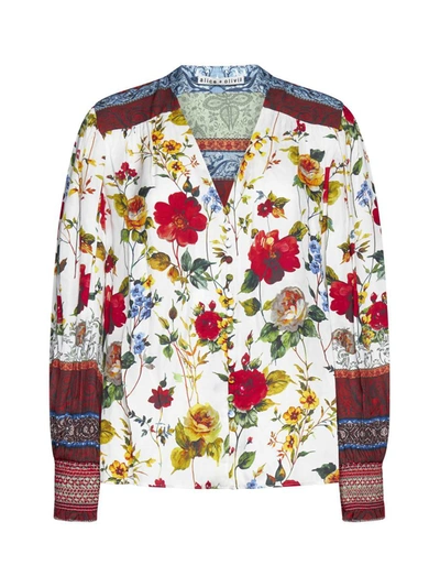 Alice And Olivia Serena Button-front Blouson-sleeve Top In Dew Floral