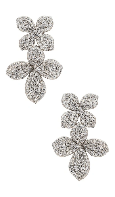 Shashi Flower Pave Drop Earring In White Gold