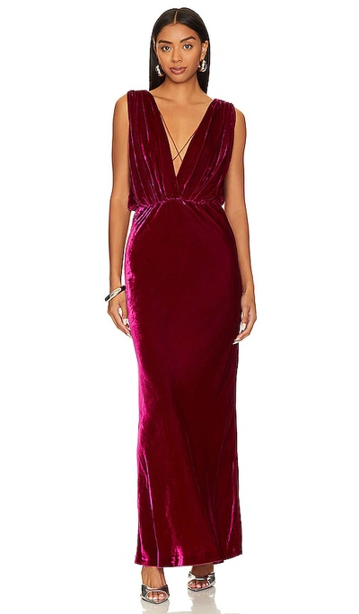 Mes Demoiselles Travis Sleeveless Deep V-neck Velvet Gown In Fucaccia