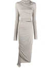 Andreädamo Andreādamo Draped Jersey Asymmetric Midi In Grey