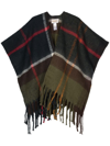 Barbour Isla Boucle Tartan Green Blue Cape In Brown