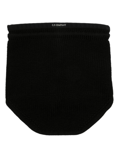 C.p. Company Drawstring Ribbed-knit Scarf In Black
