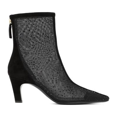 Giorgio Armani Official Store Suede Ankle Boots With Tulle And Rhinestones In Black