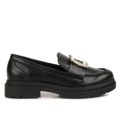 London Rag Bossi Faux Leather Loafers With Buckle Embellishment In Black