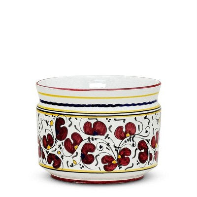 Artistica - Deruta Of Italy Orvieto Red Rooster: Cylindrical Cover Pot In White