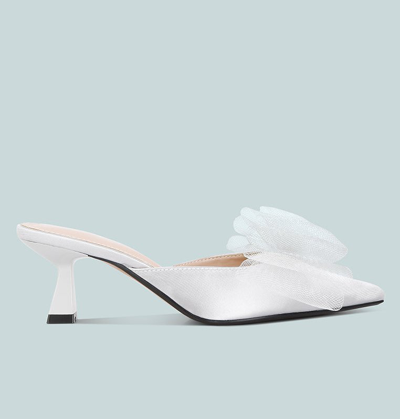 London Rag Asma Organza Bow Embellished Satin Mules In Silver