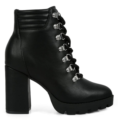 London Rag Hamiltons Lace Up Block Heel Boots In Black