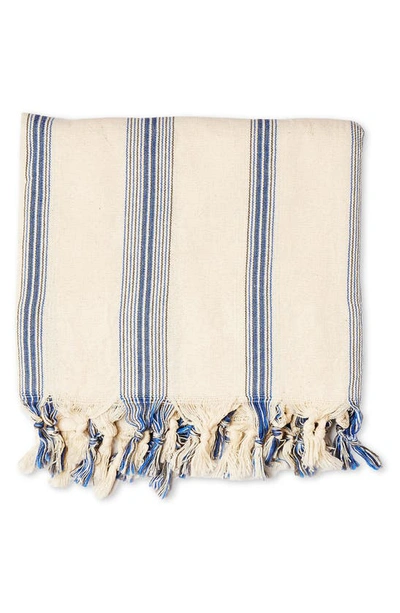 House No.23 Cori Turkish Cotton Towel In Blue/ Beige