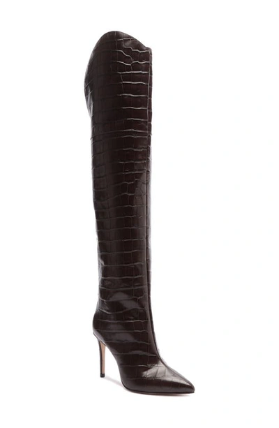 Schutz Women's Julyanne Over-the-knee Croc-embossed Leather Boots In Dark Chocolate