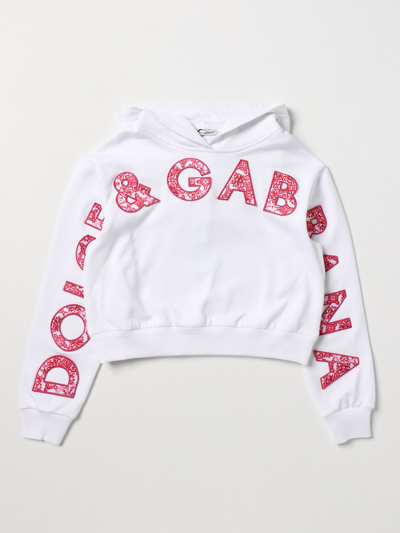 Dolce & Gabbana Kids' Cotton Sweatshirt With Majolica Logo Patch In White