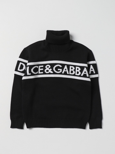 Dolce & Gabbana Kids' Sweater In Virgin Wool With Jacquard Logo In Black