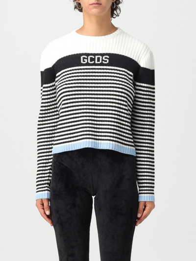 Gcds Jacquard-logo Striped Jumper In White