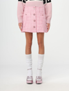 Gcds Fringe Trim Tweed Buttoned Short Skirt In Pink
