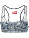 Diesel Denim-patchwork Mesh Top In 01