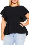 City Chic Trendy Plus Size Romantic Mood Peplum Top In Black