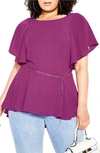 City Chic Trendy Plus Size Romantic Mood Peplum Top In Magenta