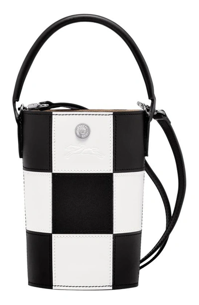 Longchamp Mini Épure Checker Leather Bucket Bag In Black/ White