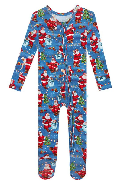 Posh Peanut Babies' Kids' Santa Clause Zip Fitted Footie Pajamas In Blue
