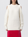 Ganni Chunky Soft Wool Open Shoulder Pullover In White