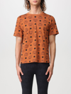 Mcm Maxi Monogram Print T-shirt In Organic Cotton In Camel