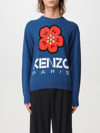 Kenzo Logo And Flower Wool Sweater In Blue