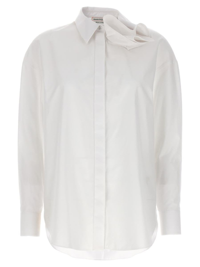 Alexander Mcqueen Orchid-collar Poplin Shirt In White