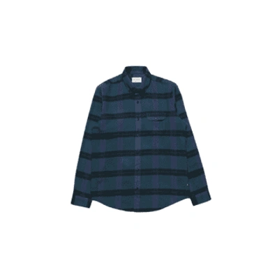 Far Afield Larry Ls Check Shirt In Meteorite Black/insignia Blue From