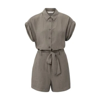 Yaya Falcon Brown Woven Playsuit With Short Sleeves