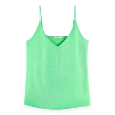 Scotch & Soda Bright Parakeet Jersey Tank With Woven Front In Green