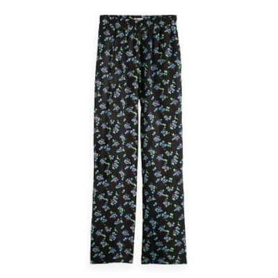 Scotch & Soda Pansy Ikat Gia Mid Rise Wide Leg Printed Silky Trousers In Black
