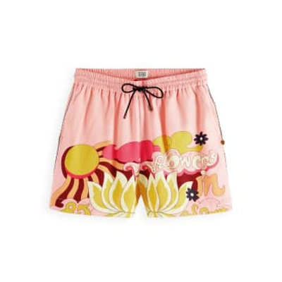 Scotch & Soda Printed Elasticated Waistband Shorts In Pink