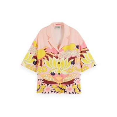 Scotch & Soda Blush Peach Camp Shirt With Placed Print In Pink