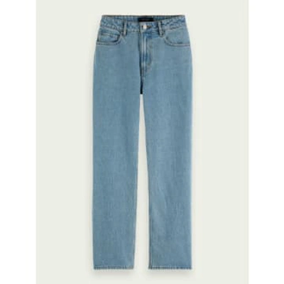 Scotch & Soda Ams Blauw Straight Fit Jeans In A High Rise In Blue