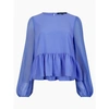 FRENCH CONNECTION BAJA BLUE CREPE LIGHT GEORGETTE PEPLUM TOP